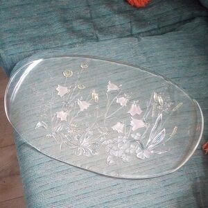 Floral Etched Glass Oval Tray